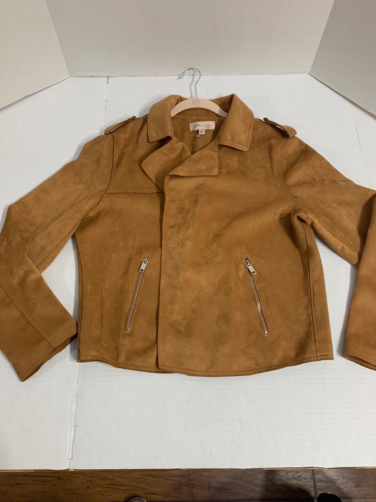 Nwot Philosophy Woman's Size Xl Faux Suede Camel Tan Moto Jacket